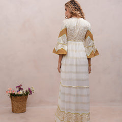Women’s Cream Viscose Embroidered Maxi Dress