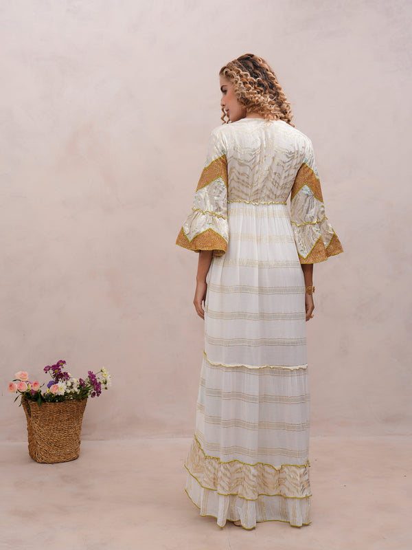 Women’s Cream Viscose Embroidered Maxi Dress