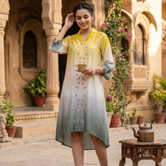 Stylish Yellow Green Ombre Summer Dress