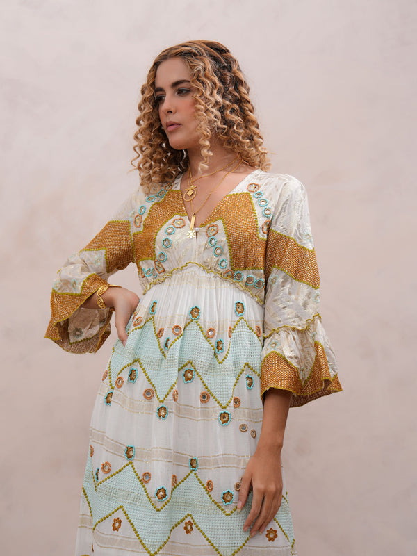 Women’s Cream Viscose Embroidered Maxi Dress