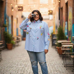 Women Regular Fit Striped Embroidered Shirt