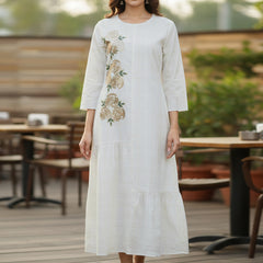 Off-White Embroidered Cotton Midi Dress