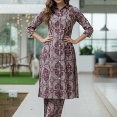 A-Line Shirt Pattern Cotton Co-ord Set