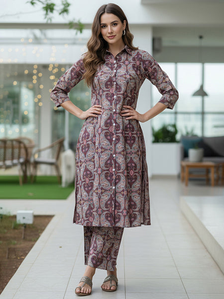 A-Line Shirt Pattern Cotton Co-ord Set