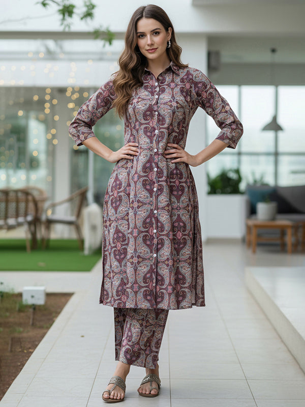 A-Line Shirt Pattern Cotton Co-ord Set