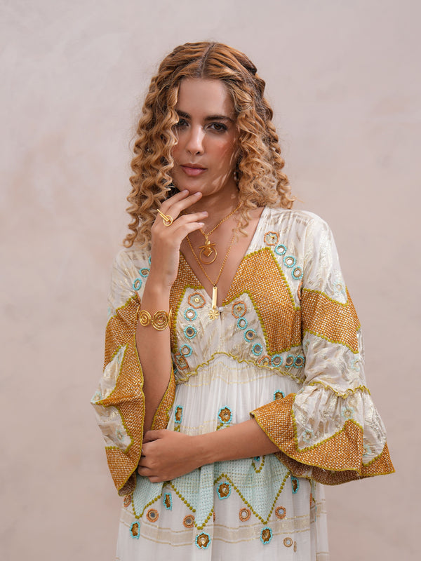 Women’s Cream Viscose Embroidered Maxi Dress