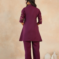 Elegant Maroon Embroidered Kurta with Matching Pants