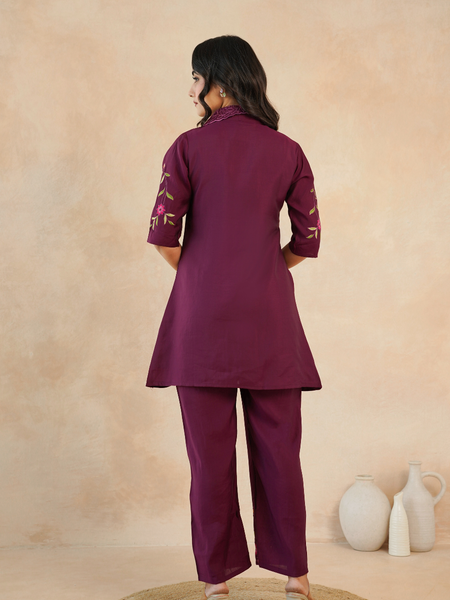 Elegant Maroon Embroidered Kurta with Matching Pants