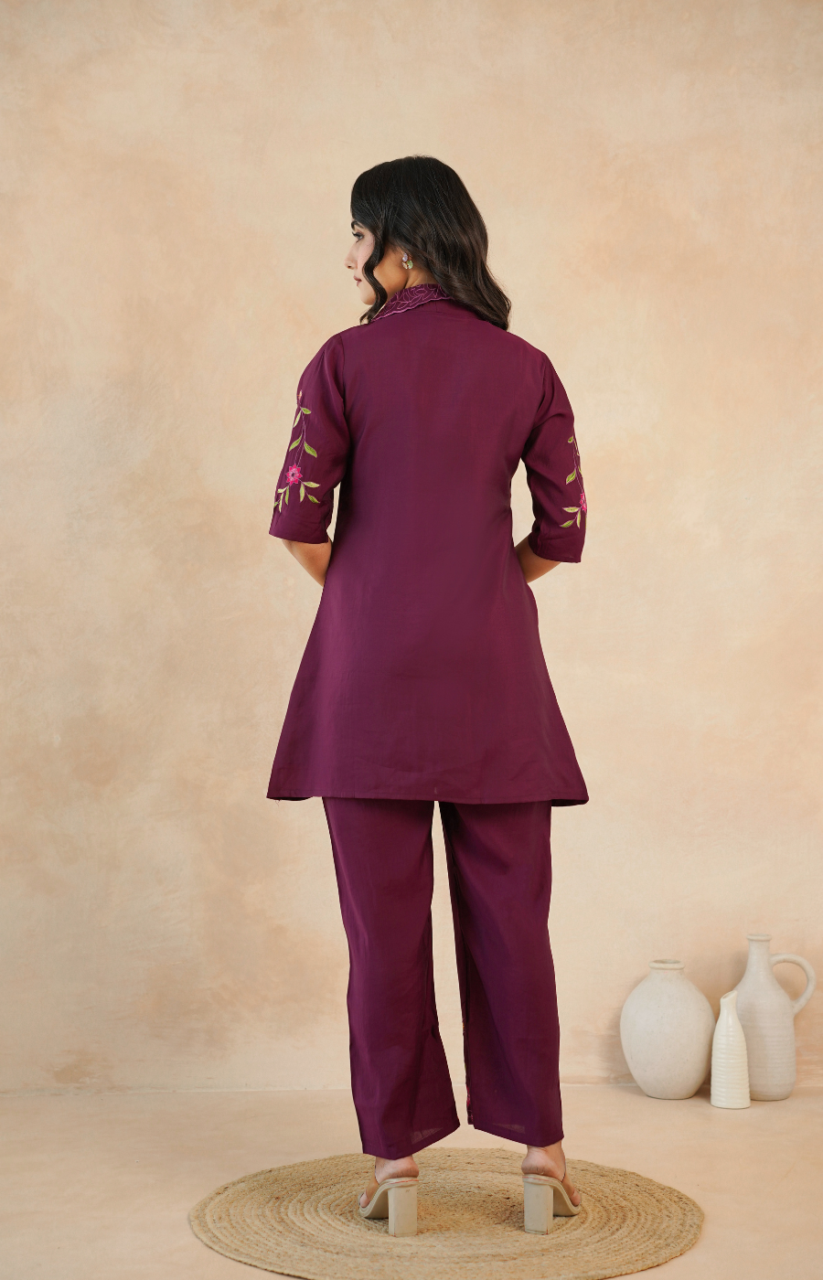 Elegant Maroon Embroidered Kurta with Matching Pants