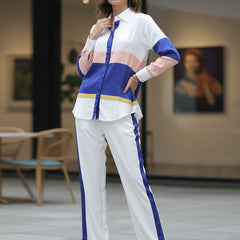 Women’s White & Blue Imported Tencel Co-ord Set
