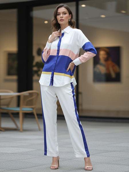 Women’s White & Blue Imported Tencel Co-ord Set
