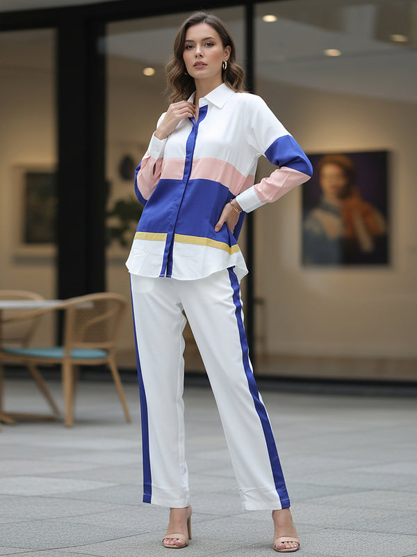 Women’s White & Blue Imported Tencel Co-ord Set