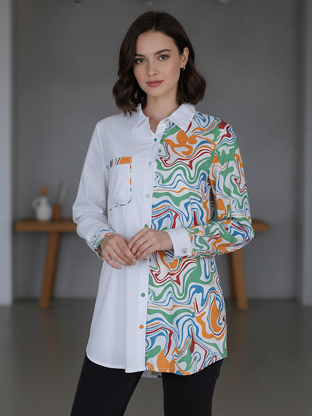 White Cotton Top With Colorful Design