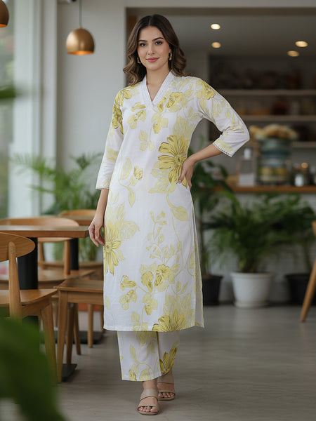 Yellow White Printed Co-Ord Set