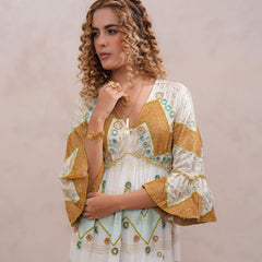 Women’s Cream Viscose Embroidered Maxi Dress