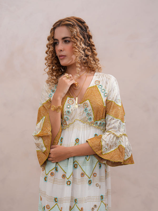 Women’s Cream Viscose Embroidered Maxi Dress
