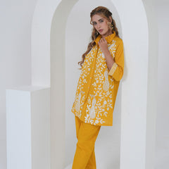Mustard Yellow Embroidered Cotton Co-ord Set