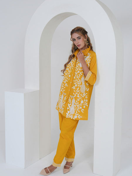 Mustard Yellow Embroidered Cotton Co-ord Set