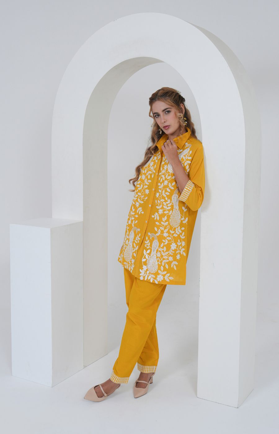 Mustard Yellow Embroidered Cotton Co-ord Set