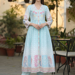 Light Blue Floral Embroidered Anarkali Suit Set