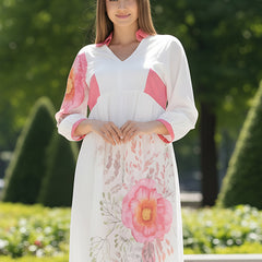 Floral Cotton Cambric Mini Dress with Collar Neck