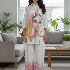 Whispering Beauty Cotton Printed White Co-ord Set