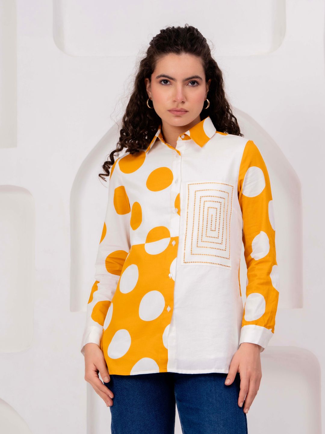Women's Geometric Embroidered Full Sleeve Shirt