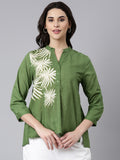 Cotton Olive Green Printed Top