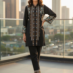 Designer Black Co-ord with Floral & Geometric Embroidery