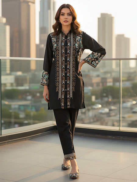Designer Black Co-ord with Floral & Geometric Embroidery