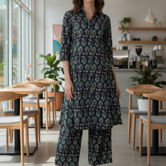 Cotton Trendy Navy Blue Co-ord Set