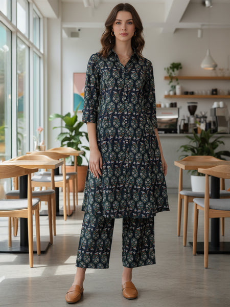 Cotton Trendy Navy Blue Co-ord Set