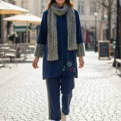 Elegant Blue Woolen Embroidered Co-ord Set with Muffler