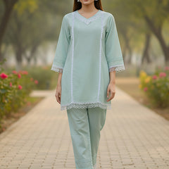 Graceful Bloom Mint Cotton Kurta and Pant Set