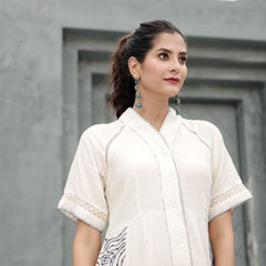 Cotton Linen Off-white Midi Dress