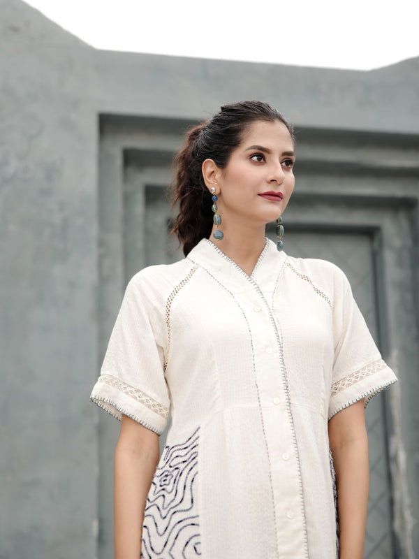 Cotton Linen Off-white Midi Dress