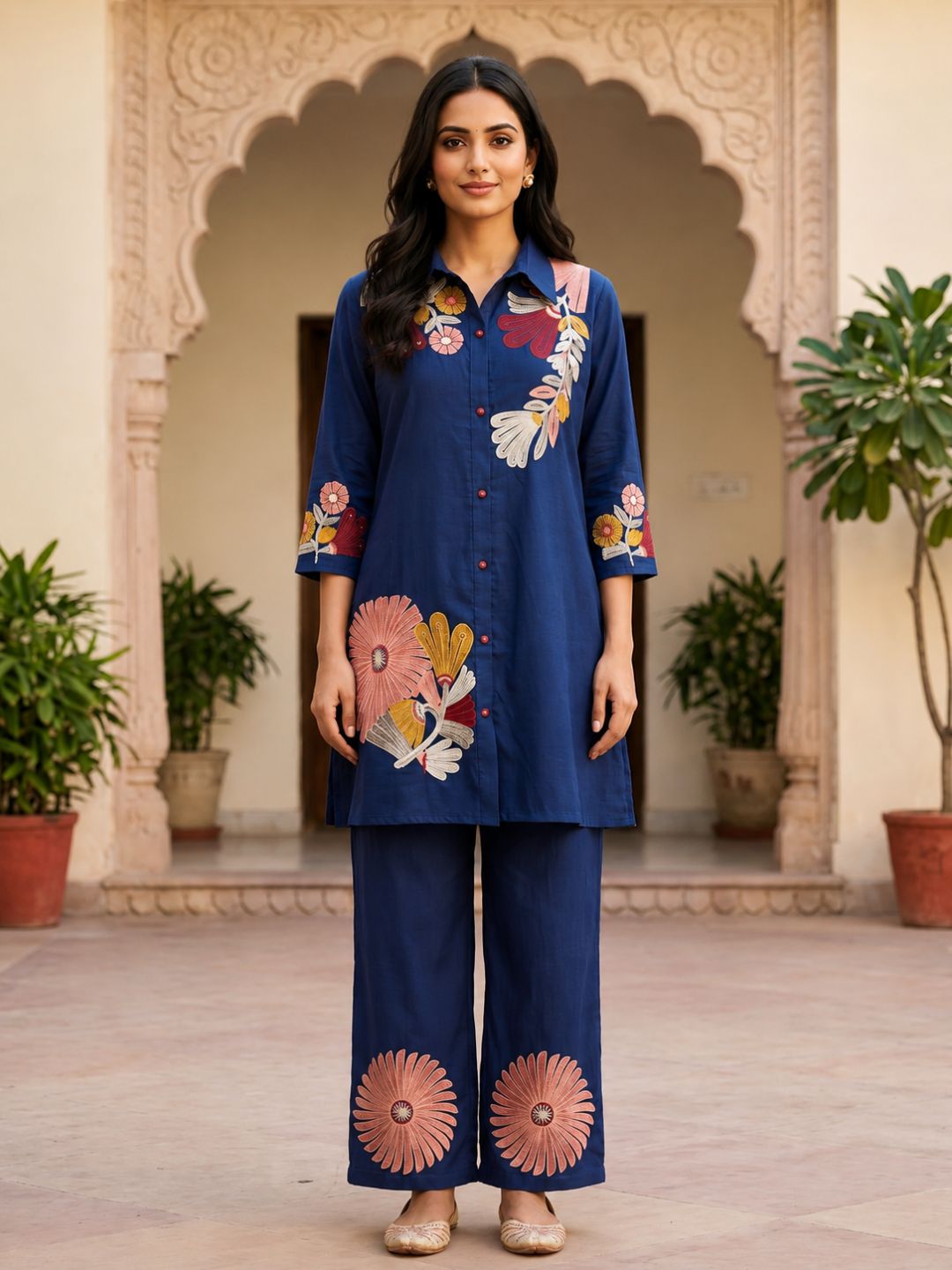 Elegant Botanical Print Ethnic Co-Ord Ensemble