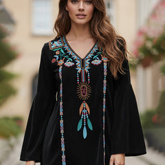 Black Embroidered Flare Sleeve Top