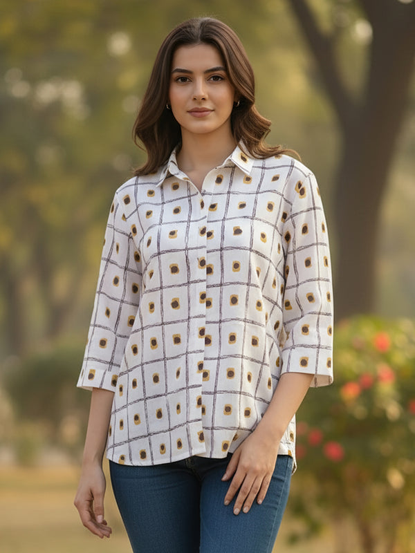 Rosy brown printed cotton shirt