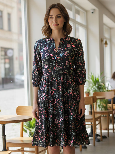 Mystic Black Printed Cotton Dress