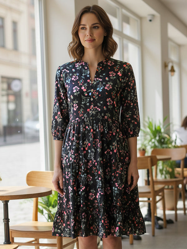 Mystic Black Printed Cotton Dress