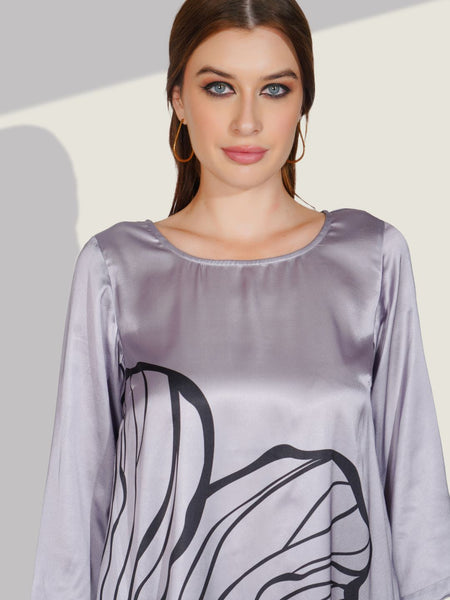 Printed Satin Grey Co-ord Set