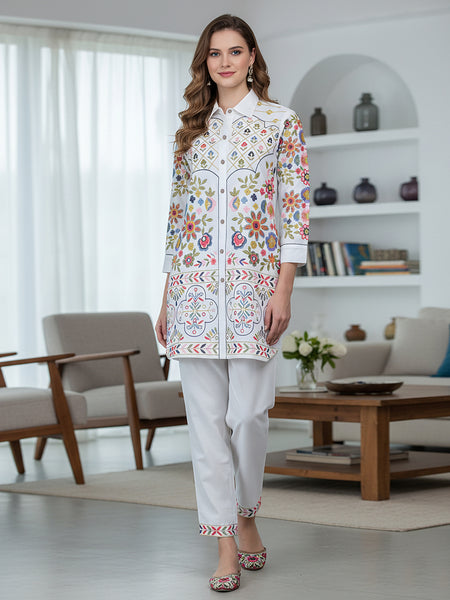 Tropical Bloom Embroidered Co-ord Set