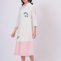 Pink Linen Embroidered Shirt Dress
