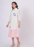 Pink Linen Embroidered Shirt Dress