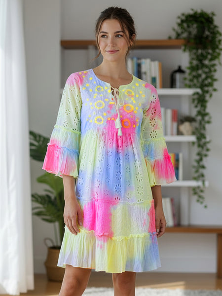 Multicolor Tie And Dye Mini Dress