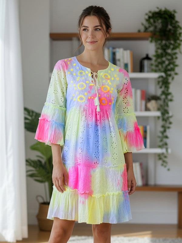 Multicolor Tie And Dye Mini Dress