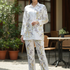 Luxury White Printed Full Sleeve Women’s Co-ord