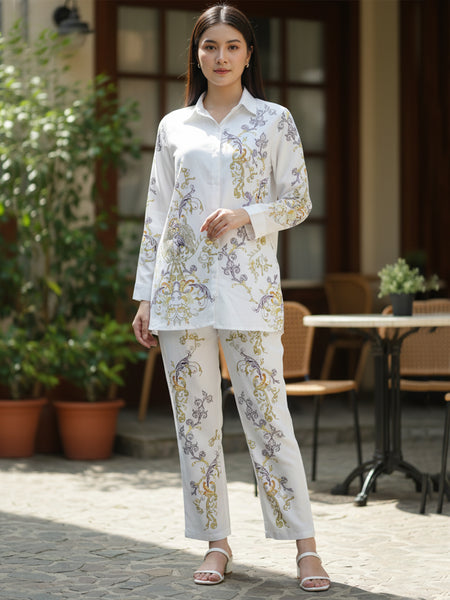 Luxury White Printed Full Sleeve Women’s Co-ord