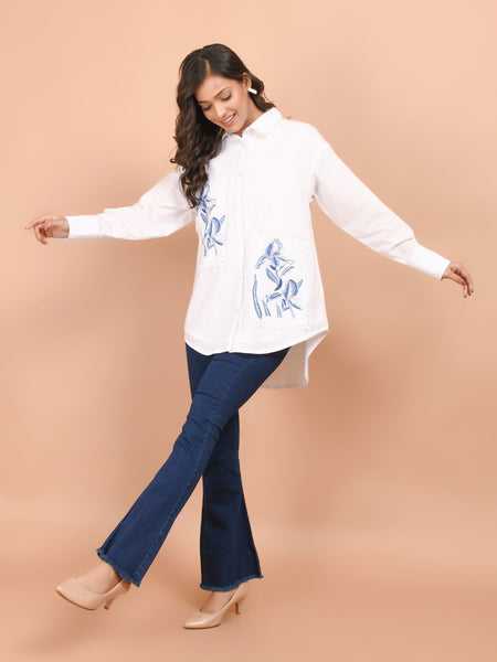 Over Sized White Collared Cotton Shirt